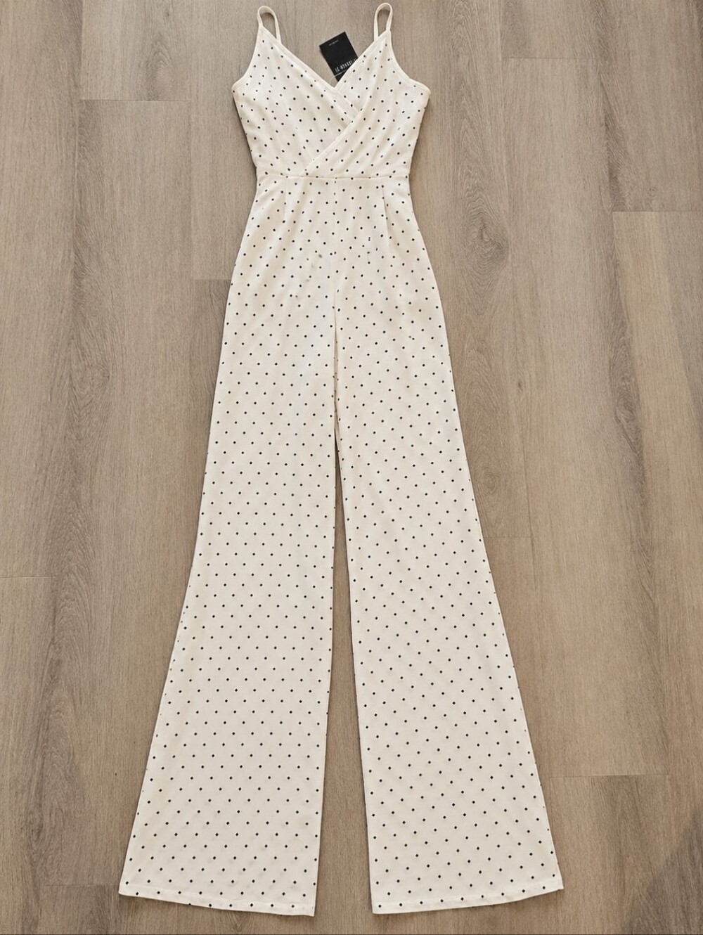 F21 Cream Polka Dot Wide-Leg Jumpsuit